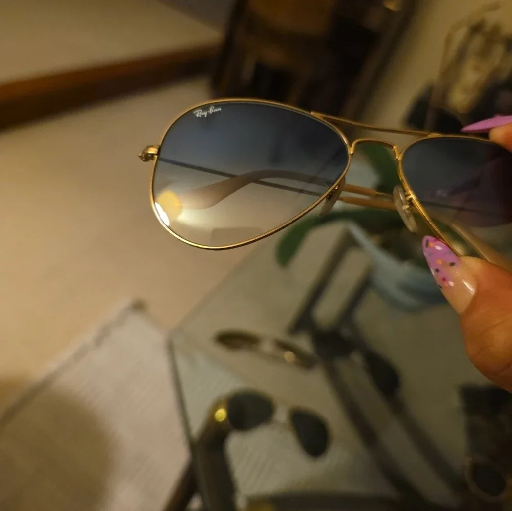 Ray-Ban Gold Frame Aviator Sunglasses with Blue Lens